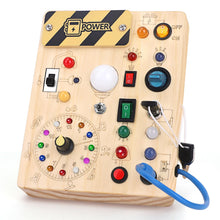 Carica l'immagine nel visualizzatore di Gallery, Giochi Montessori 1 anno per Bambini Montessori Busy Board Giochi Legno con 10 Interruttori e 23 luci LED Giochi Sensoriali Giocattolo sensoriale di apprendimento Adatto per 1 2 3 4 anni Bambin