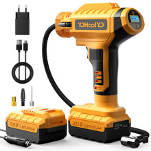 Carica l'immagine nel visualizzatore di Gallery, YOHOOLYO Compressore Aria Portatile per Pneumatici 150PSI Manometro Digitale LCD, luci a LED, Adatta per Auto,Biciclette, Moto e Palloncini