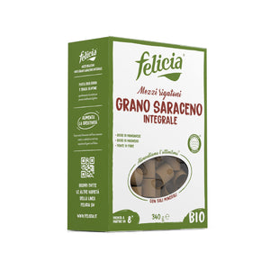 Felicia, Mezzi Rigatoni di Grano Saraceno Integrale, Ricca di Magnesio, Ricca di Manganese, Fornte di Fibre, Senza Glutine, Bio, Vegan, Gusto Deciso, Confezione da 340 g