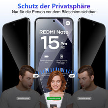 Carica l'immagine nel visualizzatore di Gallery, Pellicola protettiva privacy per Xiaomi Redmi Note 15 Pro 5G in vetro temperato, 2 pezzi schermo privacy e 2 pezzi prote