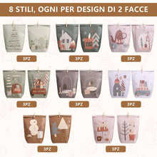 Carica l&#39;immagine nel visualizzatore di Gallery, LEMESO Calendario Avvento da Riempire, 24 Sacchetti Calendario Avvento 2025, 8 Motivi Buste Vuote con Adesivi Numeri, Mollette e Cordino di Juta per Fai da Te