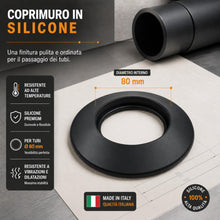 Carica l'immagine nel visualizzatore di Gallery, TYGERIX® Rosone Coprimuro in Silicone Nero da 80 mm | Rosetta Flessibile per Copertura Tubi di Caldaie Stufe e Qualsiasi