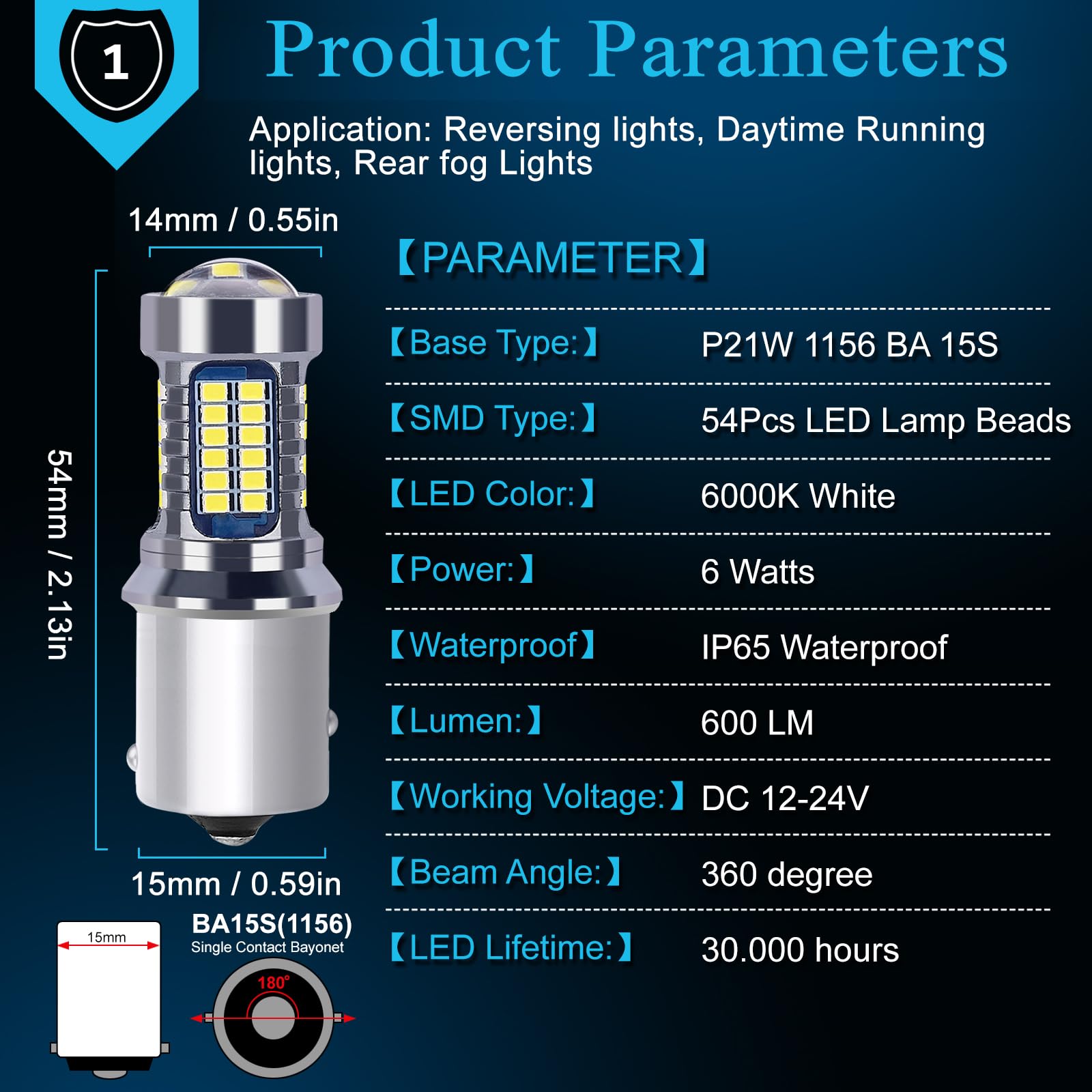 Lampadine LED P21W 1156 BA15S - 2 Pezzi, Bianco 6000K, Super Luminose - Per Retromarcia, Luci Posteriori, Posizione - Foto 5