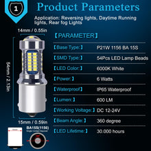 Carica l'immagine nel visualizzatore di Gallery, Bsxywa P21W LED 1156 Ba15s 12V 24V 6W Lampadine Super Bright, Bianca 6000K, Per Per Luce Di Retromarcia, Luci Posteriori, Luci Di Posizione, Luci Diurne. (2 Pezzi)