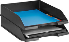 Carica l'immagine nel visualizzatore di Gallery, Amazon Basics Rettangolare Fogli Ripiano portacorrispondenza da scrivania, per ufficio, impilabile, confezione da 2, Formato per Fogli A4, 33.8 x 25.4 x 6.4 cm, Nero