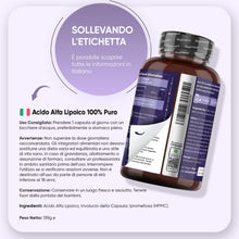 Carica l'immagine nel visualizzatore di Gallery, Acido Alfa Lipoico, 100% Puro, 650mg per Capsula, 180 Capsule, 1 al Giorno