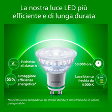 Carica l'immagine nel visualizzatore di Gallery, PHILIPS Classic ultra-efficient LED bulb with energy efficiency class A, GU10 bulb, replaces 50W, cool white light, non-