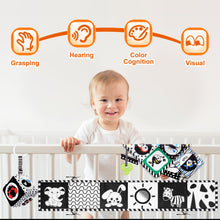 Carica l'immagine nel visualizzatore di Gallery, HappyKidsClub Giochi Neonato 0-12 Mesi, Libro Sensoriale Bianco e Nero Neonati Giochi Montessori 0-12 Mesi Tummy Time Regalo Neonato Maschio Femmina Sonaglio Neonato Giochi Sensoriali per Neonati