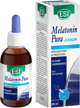 Carica l'immagine nel visualizzatore di Gallery, ESI - Melatonin Pura Junior, Integratore Alimentare di Melatonina Per Bambini, in Gocce, Senza Glutine, Senza Zuccheri e Vegan, Favorisce il Sonno, 40 ml
