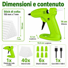 Carica l'immagine nel visualizzatore di Gallery, Pistola Colla a Caldo Senza Fili, Batteria Ricaricabile 2600mAh, Include 40 Stick di Colla 7mm, 6 Protezioni in Silicone