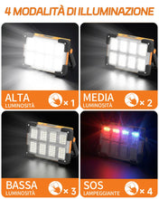 Carica l'immagine nel visualizzatore di Gallery, Faretto LED Ricaricabile,30W Faro LED Ricaricabile Solare 4 Modalità di Illuminazione SOS Flash, 6000mAh Batteria Lampad