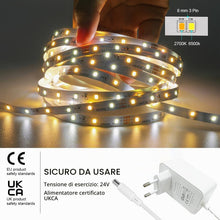 Carica l'immagine nel visualizzatore di Gallery, Wefomey 30 Metri Striscia LED Bianco Caldo 2700K-6500K, 24V Dimmerabile con Alimentata, Controllo App e Telecomando RF, 