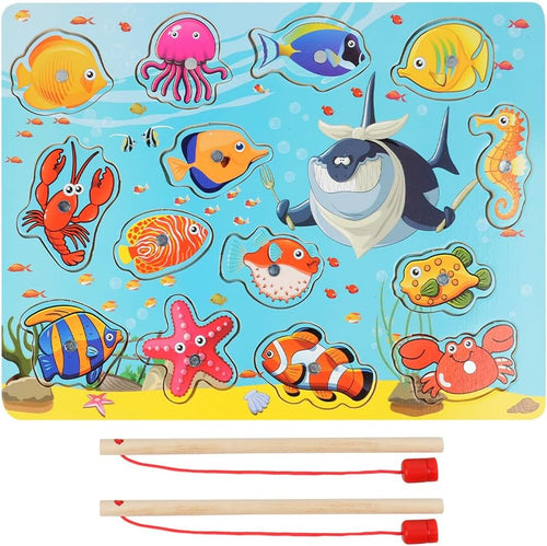 TOWO Gioco da Pesca in Legno Magnetico – include 15 Sagome con...