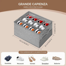 Carica l'immagine nel visualizzatore di Gallery, Cozary Scatole per Scarpe, Organizer Scarpe 12 Scomparti con Borsa in Rete, Coperchio Trasparente e Manici Rinforzati, adatto per 6-12 paia, Pieghevoli, per Guardaroba, Scarpiera, Grigio (43x32x32cm)