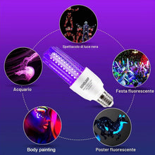 Carica l'immagine nel visualizzatore di Gallery, Lampadina LED nera Lampadina UV E27, 15 W 100-240 V LED 395-400 nm Lampadina UVA nera, illuminazione per feste di Hallow