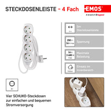Carica l'immagine nel visualizzatore di Gallery, EMOS - Ciabatta a 4 prese 5 m - 4 prese Schuko ruotate di 45° - 250 V, 16 A, 3680 W - isolamento in PVC di alta qualità 