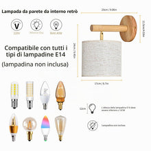 Carica l'immagine nel visualizzatore di Gallery, Applique da Parete Interno Vintage, Lampada da Muro Legno Industriale Retrò Interni E14, Applique Parete Rustici Nordic 