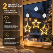 Carica l'immagine nel visualizzatore di Gallery, Stelle decorative natalizie a LED, 3 pezzi, bianco caldo