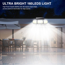 Carica l'immagine nel visualizzatore di Gallery, Lampada solare a 160 LED per esterni con sensore di movimento, impermeabile IP65, luce diurna 6500 K, angolo di diffusio