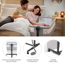 Carica l'immagine nel visualizzatore di Gallery, Kinderkraft NESTEE UP 2 Culla da affiancare, Lettino Co-Sleeping, 5 livelli di regolazione dell’altezza, 4 ruote per poterlo, Facile da Montare, Accessori materasso, Morbido materiale, Grigio Claro