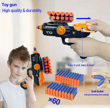 Carica l'immagine nel visualizzatore di Gallery, FOR21JOYS Pistola giocattolo e bersaglio per nerf, bersaglio con pistola e 60 freccette, regalo di compleanno, giocattolo per 6, 7, 8, 9, 10 anni