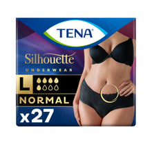 Carica l'immagine nel visualizzatore di Gallery, TENA Silhouette, Noir, Vita Bassa, Taglia L, 27 Mutandine per Perdite Urinarie, Elasticizzate, Monouso, per Donna