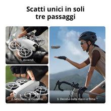 Carica l&#39;immagine nel visualizzatore di Gallery, DJI Neo, mini drone con fotocamera UHD 4K per adulti, 135g drone follow me che mi segue, decollo dalla mano, tracciamento IA del soggetto, QuickShot, video stabilizzati, (senza radiocomando)