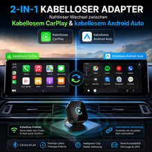 Carica l'immagine nel visualizzatore di Gallery, sunweyer CarPlay wireless a forma di T e adattatore automatico Android: aggiornamento cablato a wireless, design compatt
