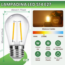 Carica l'immagine nel visualizzatore di Gallery, SCNNC Lampadine S14 LED E27 230V 2W Bianco Caldo 2700K Plastica, 6 Pezzi