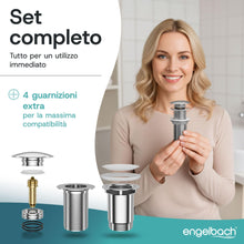 Carica l'immagine nel visualizzatore di Gallery, Engelbach® Piletta lavabo senza troppopieno – Scarico Click Clack con 3 guarnizioni – Valvola di scarico universale per 