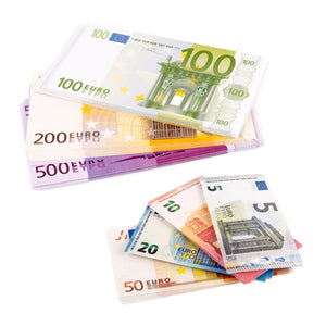 EIGHT4TWO® Confezione da 175 Banconote di Soldi Giocattolo - Composto da 25 Banconote da 5, 10, 20, 50, 100, 200 e 500 euro falsi al 125% Denaro reale - Banconote euro false per giocare (Pack € 125%)