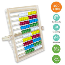 Carica l'immagine nel visualizzatore di Gallery, Diompirux Compatto e portatile Pallottoliere per Bambini Legno con 100 Perline Multicolori, Abaco di Montessori, Giochi 