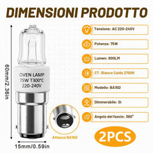 Carica l'immagine nel visualizzatore di Gallery, Set di 2 lampadine a baionetta BA15D, 2700 K, 75 W, 220 – 240 V, illuminazione a 360 gradi, dimmerabili, doppio contatto