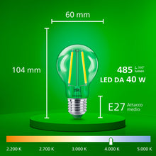 Carica l'immagine nel visualizzatore di Gallery, Philips LED Lampadina Goccia a Filamento Classe A Ultra Efficiente a Risparmio Energetico, 40W, E27, Luce Bianca Fredda