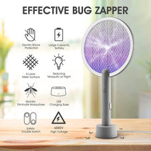 Carica l&#39;immagine nel visualizzatore di Gallery, Racchetta Zanzare Elettrica, Mosiller 2 in 1 Scacciamosche Elettrico E 3000V Scacciamosche Da con USB Base Di Ricarica, Insetti Scacciamosche Portatile e Lampada UV per Casa, Cucina, Interni E Estern