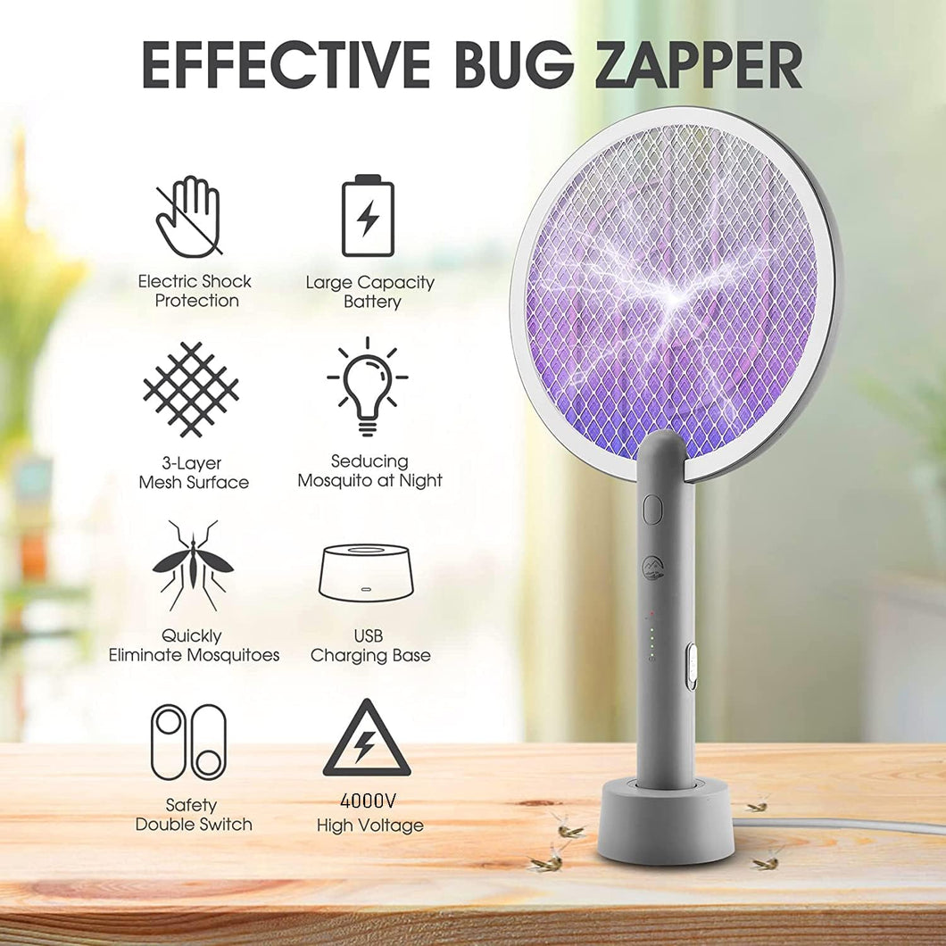 Racchetta Zanzare Elettrica, Mosiller 2 in 1 Scacciamosche Elettrico E 3000V Scacciamosche Da con USB Base Di Ricarica, Insetti Scacciamosche Portatile e Lampada UV per Casa, Cucina, Interni E Estern