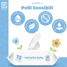 Carica l'immagine nel visualizzatore di Gallery, R MOVE 576 salviette neonato umidificate acqua pura 99%, 8 confezioni da 72 salviettine bambini water, coperchio salvafreschezza, idratanti, igienizzanti e rinfrescanti, mani e corpo