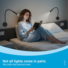 Carica l'immagine nel visualizzatore di Gallery, 2 Pack applique camera da letto nere -3W,interruttore a pulsante, braccio pieghevole a 360° - luce per lettura libri a l