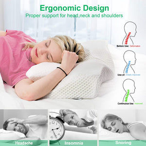 Elviros Cuscino in Memory Foam Ortopedico Cervicale per Dolore al Collo Cuscino Ergonomico per Dolore alla Spalla Cuscino di Sostegno del Collo, Bianca, 53.8 x 11/9 x 33 cm