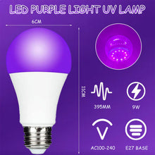 Carica l'immagine nel visualizzatore di Gallery, Lampadina nera UV da 9 W, luce viola, E27 Black Night Light Bulb 395 nm Black Light Light for Body Paint, Children's Bir