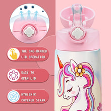 Carica l&#39;immagine nel visualizzatore di Gallery, Kiocko Borraccia Per Bambini, In Acciaio Inox, 475 Ml, Certificata TüV, Senza Bpa,Bottiglia Acqua Con Cannuccia A Prova Di Perdite, Per Scuola, Asilo (1-Unicorno)