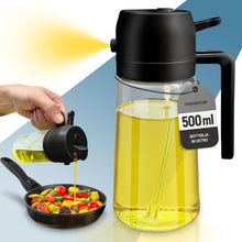 Carica l'immagine nel visualizzatore di Gallery, PORTENTUM Spruzzino Olio per Friggitrice Aria 500ml 2 in 1, Dosatore Bottiglia e Oliera Spruzzino olio, Accessori friggitrice ad aria nebulizzatore per Alimenti e Spruzzatore (Nero)