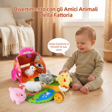 Carica l'immagine nel visualizzatore di Gallery, Fattoria Animali Giochi Bambini 1 Anno, con 6 Peluche Sensoriali e Fienile Pieghevole, Fattoria Animali Giocattolo Morbi