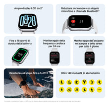 Carica l'immagine nel visualizzatore di Gallery, Xiaomi Redmi Watch 5 Active, Smartwatch con display LCD 2", Chiamate Bluetooth, Autonomia 18 giorni, Resistenza Acqua 5ATM, Monitoraggio Frequenza Cardiaca e SpO2, 140+ modalità Fitness, Nero