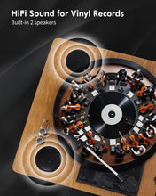 Carica l'immagine nel visualizzatore di Gallery, VIFLYKOO Bluetooth Vintage Vinile Giradischi 3 Velocità 33/45/78 RPM con 2 Altoparlanti Integrati e Encoder Digitale, Trasmissione a Cinghia, RCA/AUX/Cuffia/LP -Legno Naturale