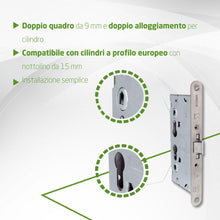 Carica l'immagine nel visualizzatore di Gallery, Amig - Serratura per Porte Antincendio senza Funzione Antipanico - Mod. 6572 - Misure 65 x 72 mm - Con Doppio Dado e Dop