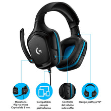 Carica l'immagine nel visualizzatore di Gallery, Logitech G G432 Cuffie Gaming Cablate, Audio Surround 7.1, DTS: x 2.0, Driver 50 mm, ‎Jack USB 3.5 mm, Microfono Flip-to-Mute, Leggere, PC/Mac/Xbox One/PS4/Nintendo ‎Switch, Nero/Blu
