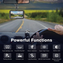 Carica l'immagine nel visualizzatore di Gallery, Miden 4K+2.5K Doppia Dashcam,Scheda SD 64G,2160P+1600P UHD Telecamera per Auto,Dash Cam Auto IPS 3.2" con Grandangolo di 336°,G-Sensor,Visione Notturna,WDR,Monitor di Parcheggio,Registrazione in Loop