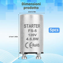 Carica l'immagine nel visualizzatore di Gallery, 5pz Starter Fluorescente con Alloggiamento, Starter Fluorescente Alluminio Lampade di Preriscaldamento da 4-40 W Tubo Ce