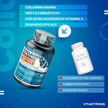 Carica l'immagine nel visualizzatore di Gallery, Collagene Marino Idrolizzato 2000mg Tipo I e II, Acido Ialuronico, 180 cpr